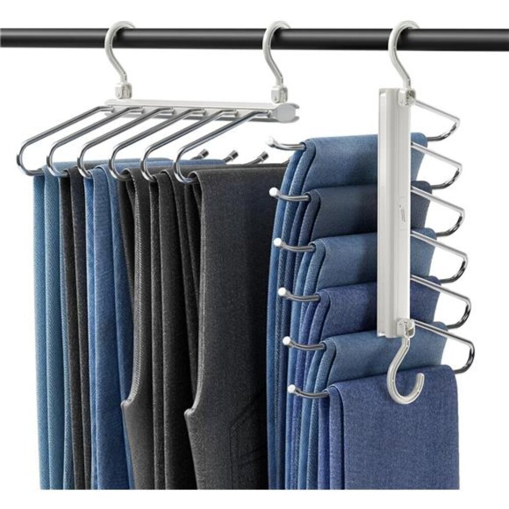 Space Saving Pants Hanger 2 Pack Multi Layer Closet Organizer for Trousers
